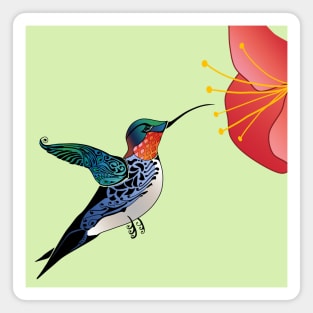 Hummingbird Tribal Tattoo Style Orange Flower Magnet